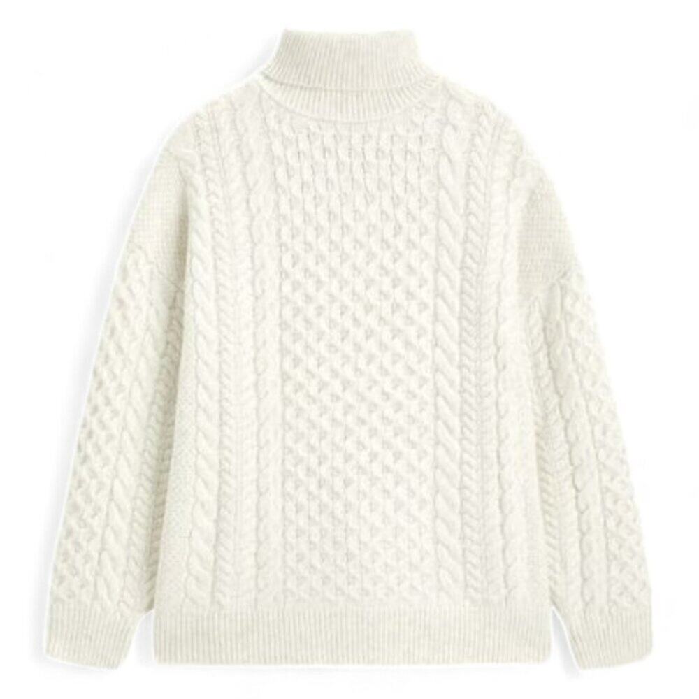 Oysho Cozy Cable Knit Turtleneck Sweater Ivory Chunky Knit Pullover Size S